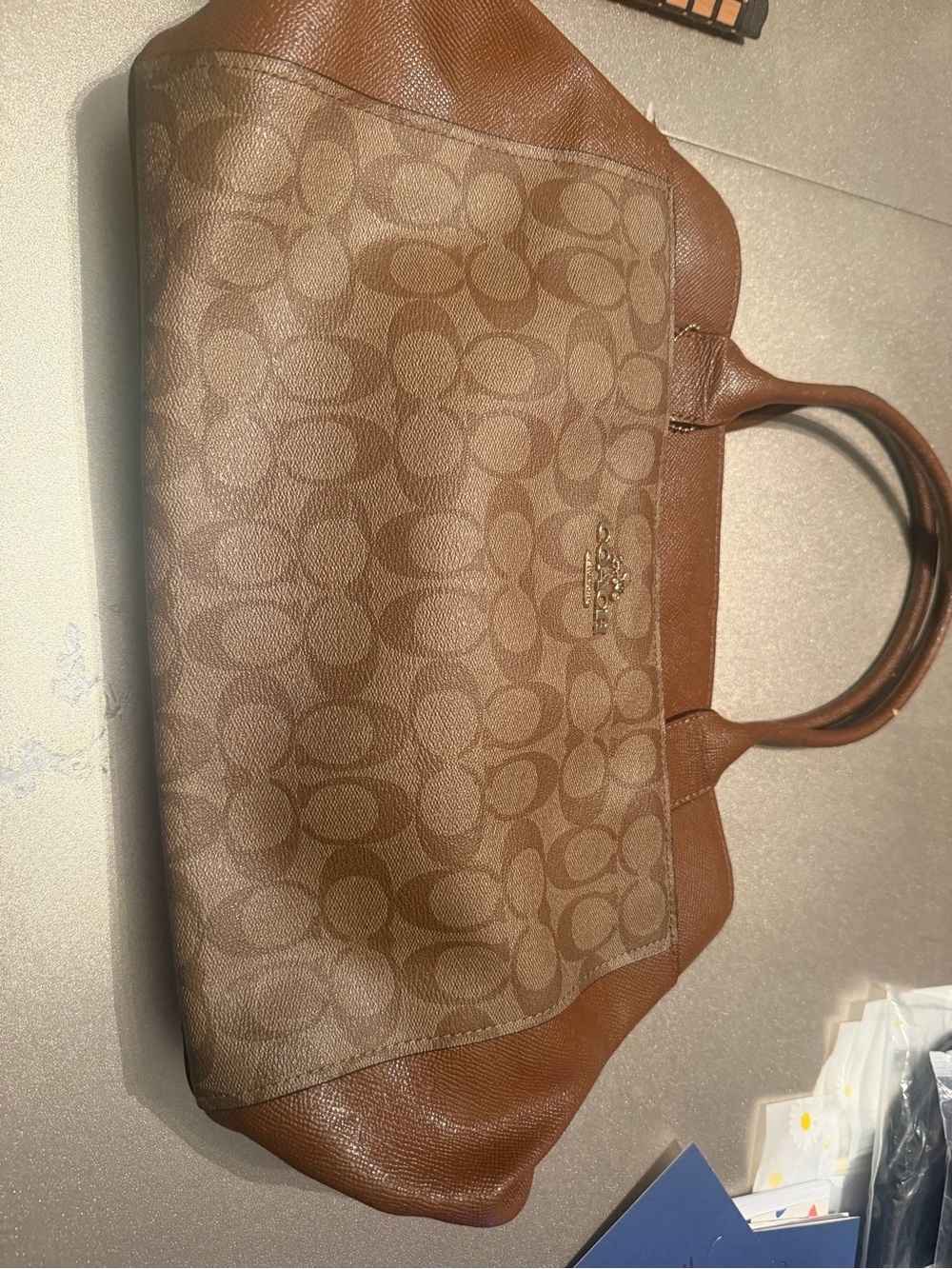 Coach Tan and Brown Signature Canvas Tote